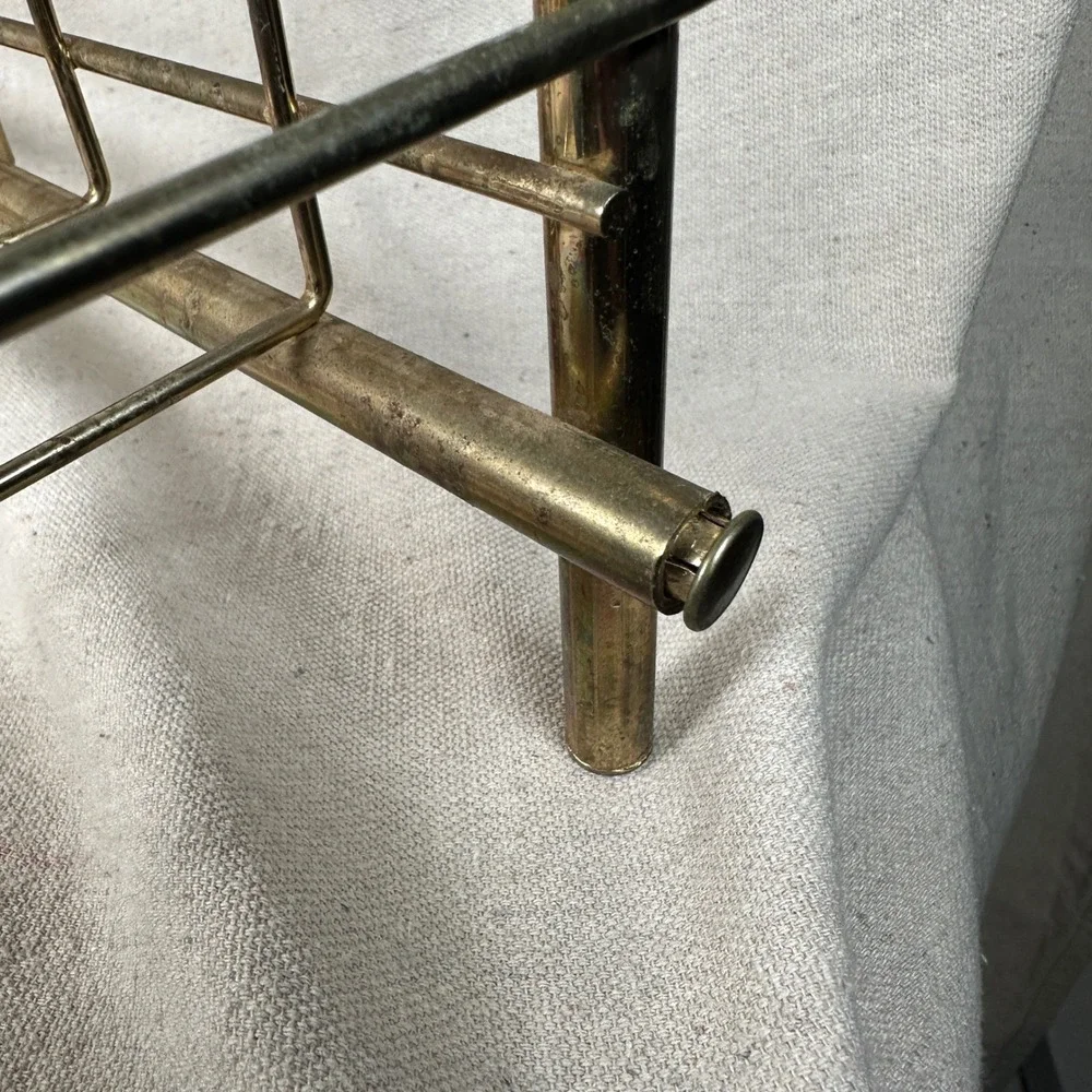 Vintage Mid Century Modern Brass Tone Wire Magazine Rack Record Holder MCM Gold